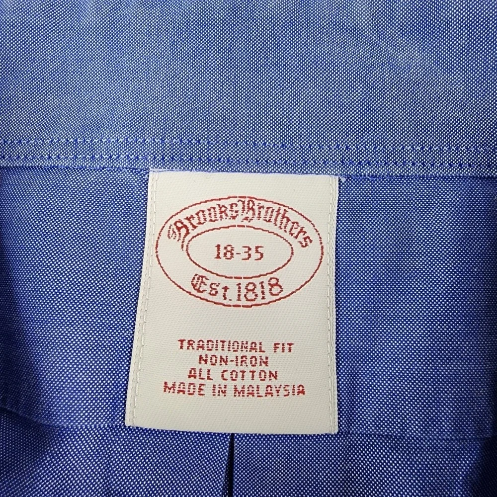 Brooks Brothers Dress Shirt Mens‎ 18-35 XXL Blue Button Up Cotton Non Iron L/S